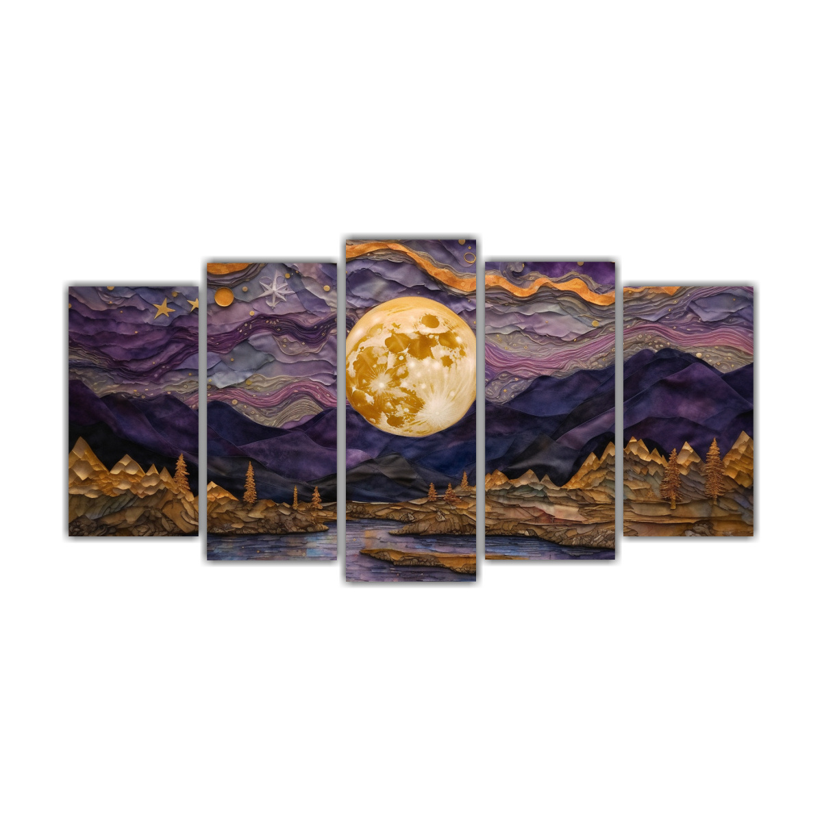 cinco-telas-en-bastidor-imagen-vitalidad-con-luna-y-monta-as