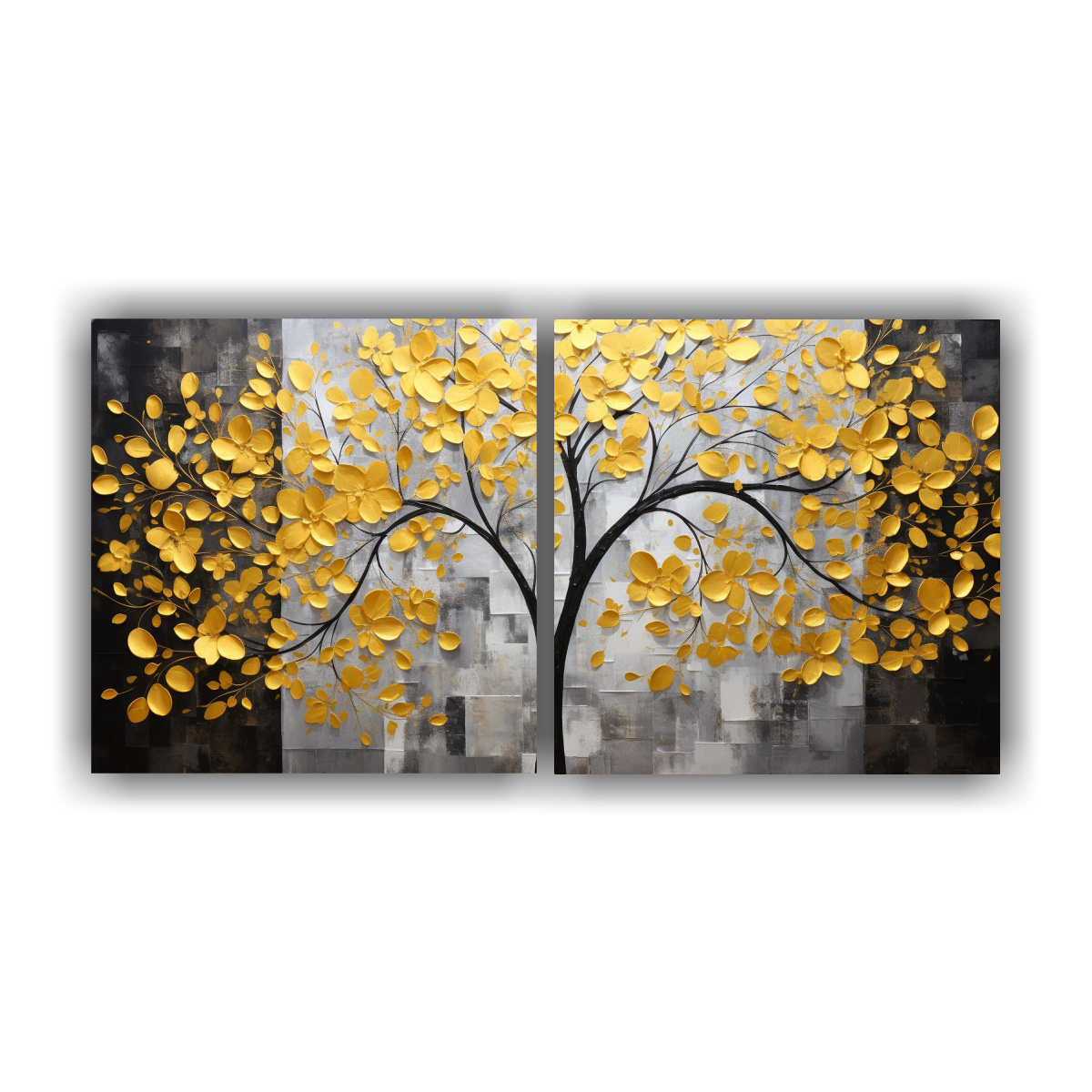 conjunto-2-lienzos-moderno-obra-maestra-amarillo-y-plateado-rbol-imagen-decorativa