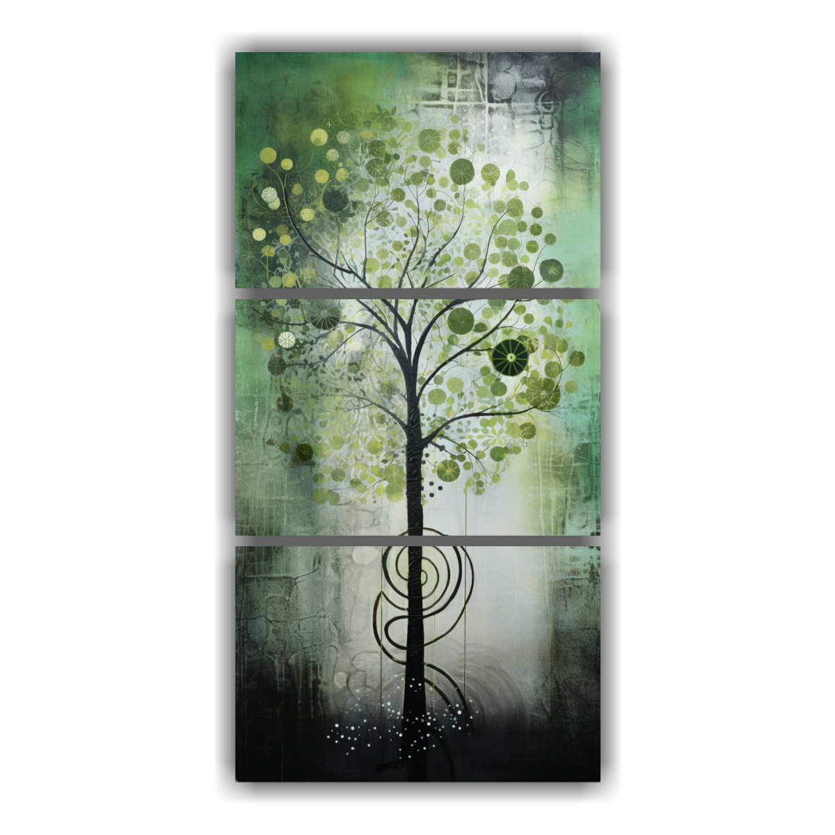 conjunto-3-cuadros-arte-detalles-intrincados-rbol-verde-y-plateado