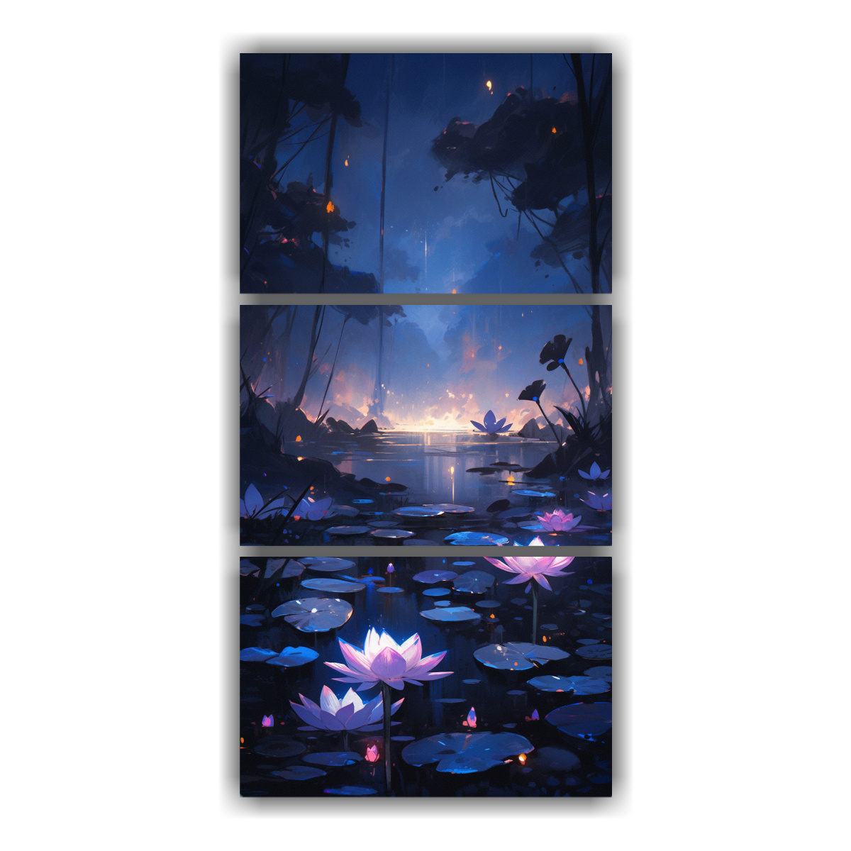 conjunto-3-cuadros-dibujo-exclusivo-de-un-loto-negro-brillante-en-lienzo-en-la-decoraci-n-de-pinturas-