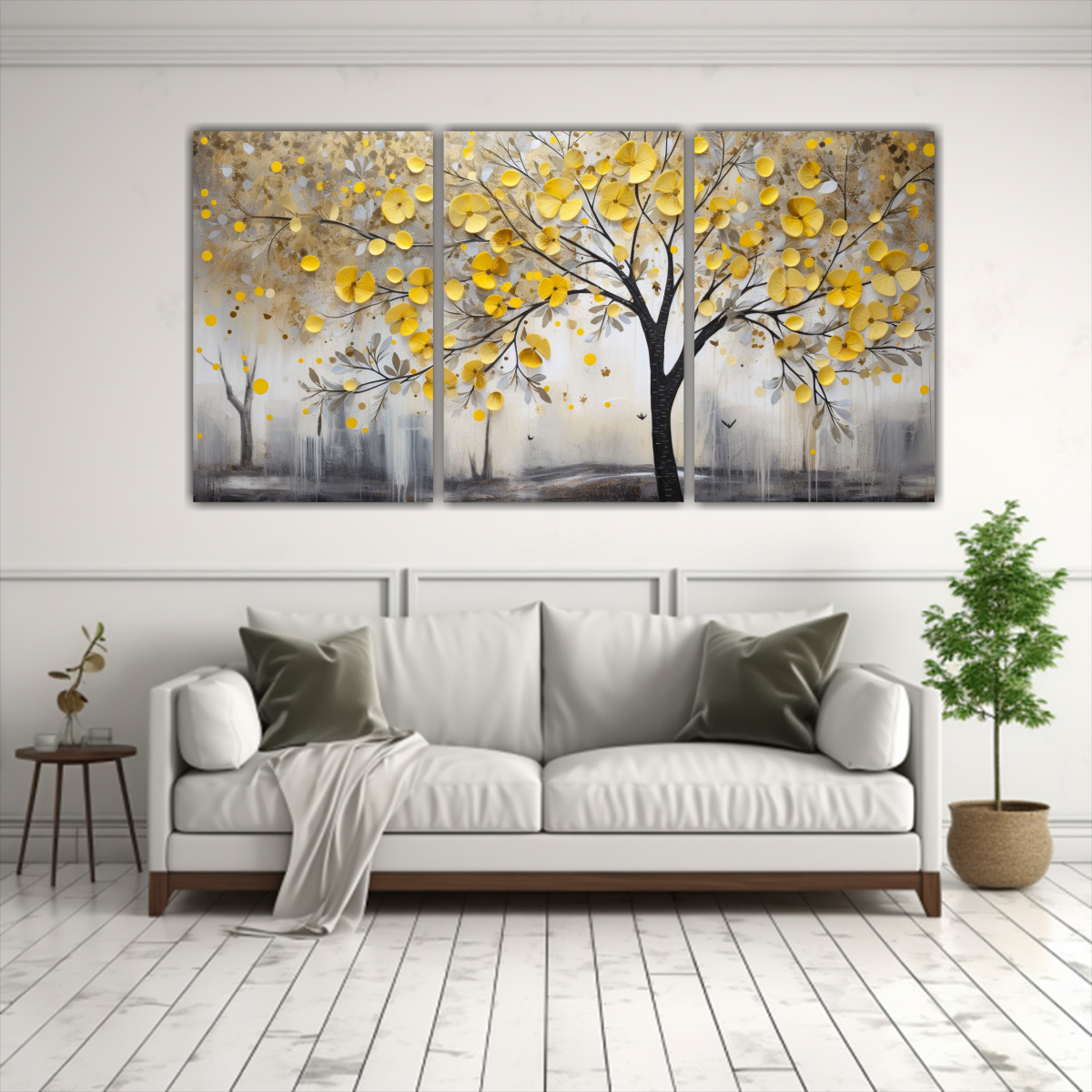 conjunto-3-telas-bastidor-vintage-rbol-amarillo-plata-1