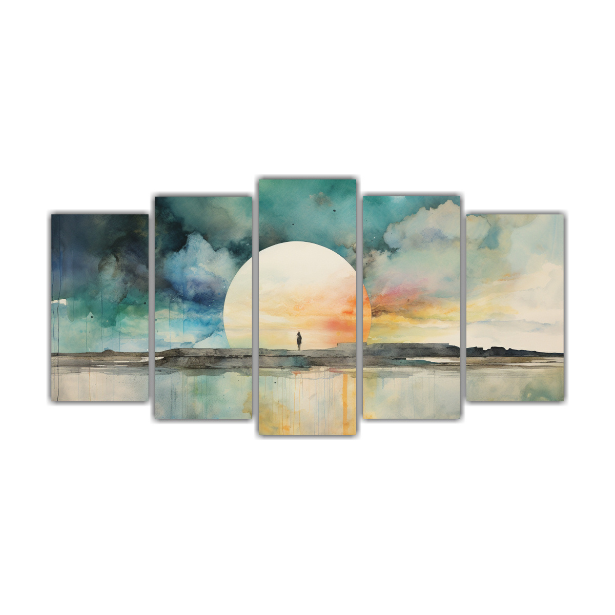 conjunto-5-composiciones-estilo-galer-a-pintura-dormitorio-arco-ris-teal-y-plata