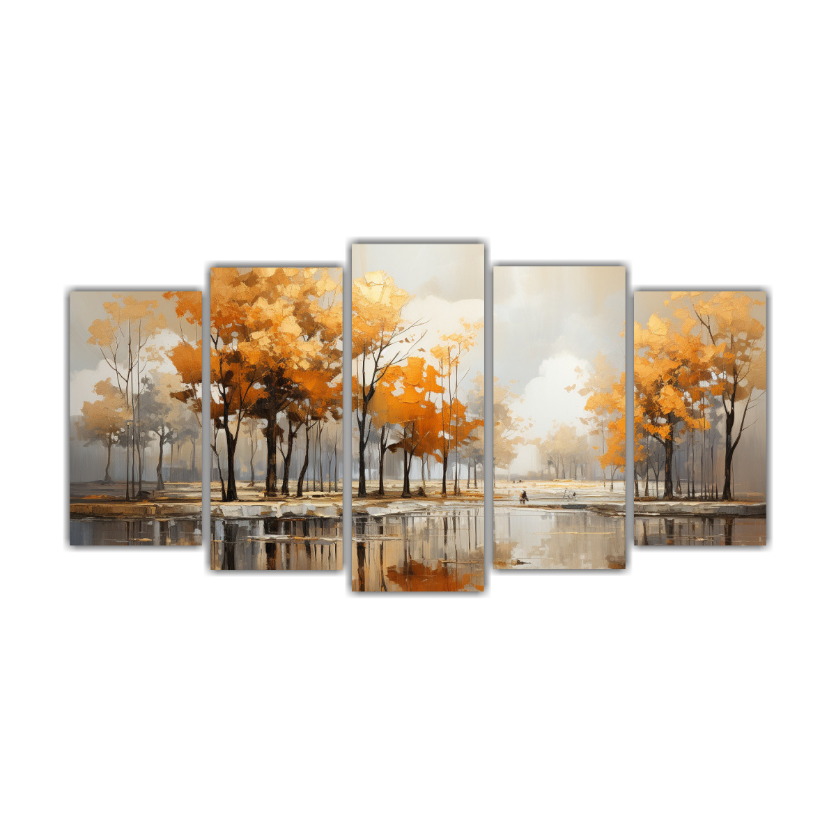 conjunto-5-cuadros-decoraci-n-esquema-pintura-abstracta-de-rboles-en-plata-y-oro