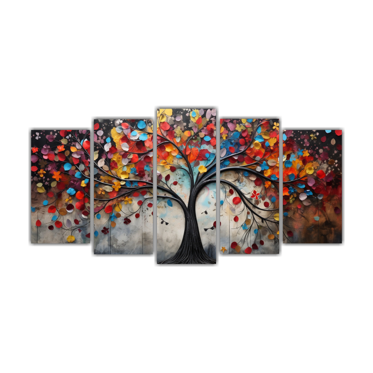conjunto-5-cuadros-decorativos-para-oficina-del-rbol-en-colores-vibrantes-y-plateados