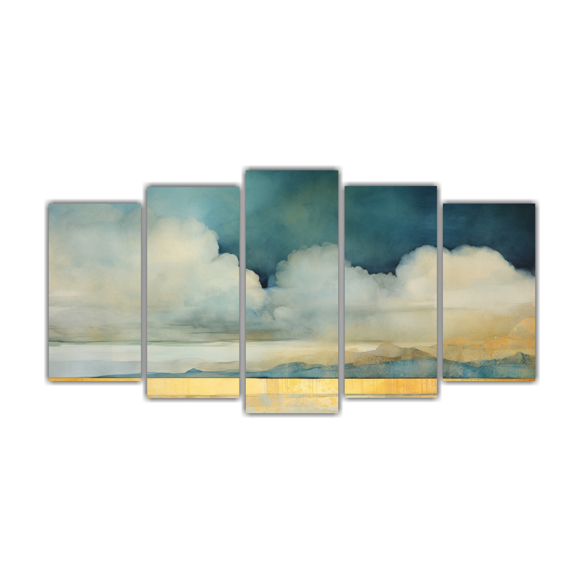 conjunto-5-cuadros-horizontal-pintura-vida-con-arco-iris-en-tonos-turquesa-y-dorado-acuarela