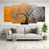 conjunto-5-cuadros-impreso-rbol-llamativo-en-naranja-y-plata-1