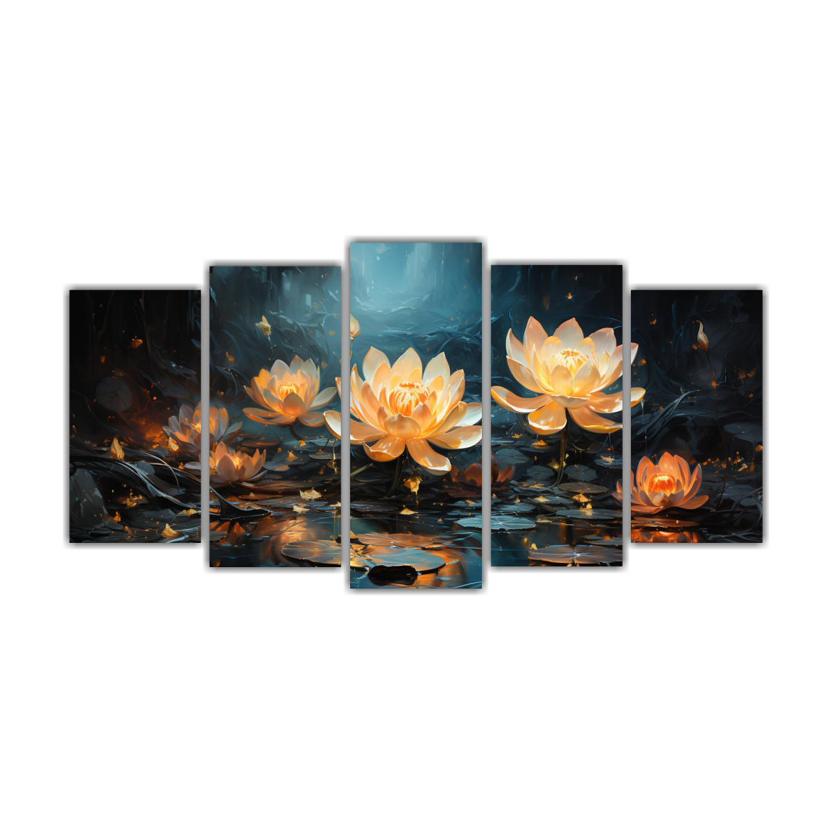 conjunto-5-lienzos-inspirados-en-riqueza-visual-pintura-de-loto-negro-m-gico-en-estilo