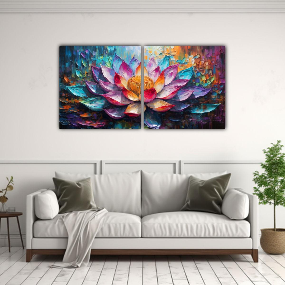 conjunto-de-2-telas-en-bastidor-impreso-para-comedor-con-pintura-de-loto-en-colores-arco-ris-en-lienzo-1