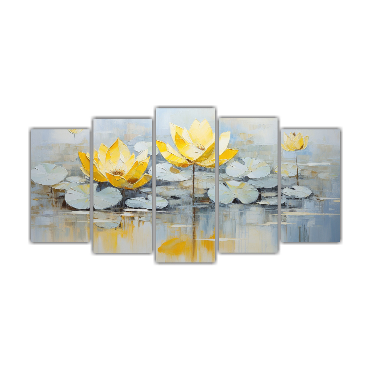 conjunto-de-5-cuadros-acuarela-estilo-loto-amarillo-en-lienzo