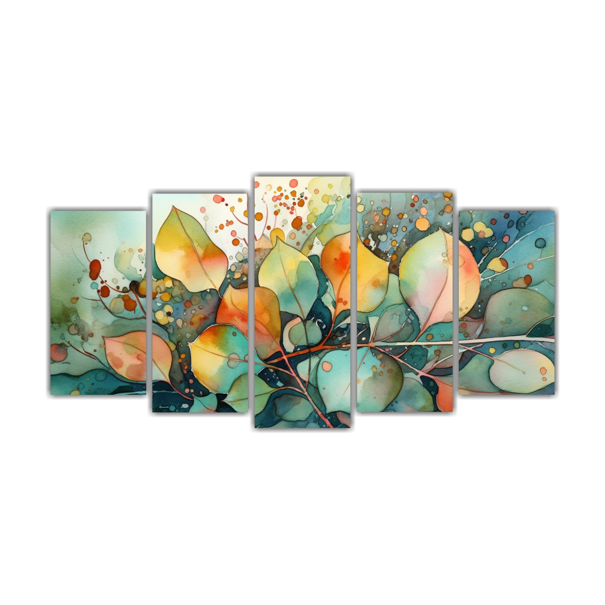 conjunto-de-5-cuadros-con-colores-vibrantes-de-hojas-de-eucalipto-en-acuarela-intensa
