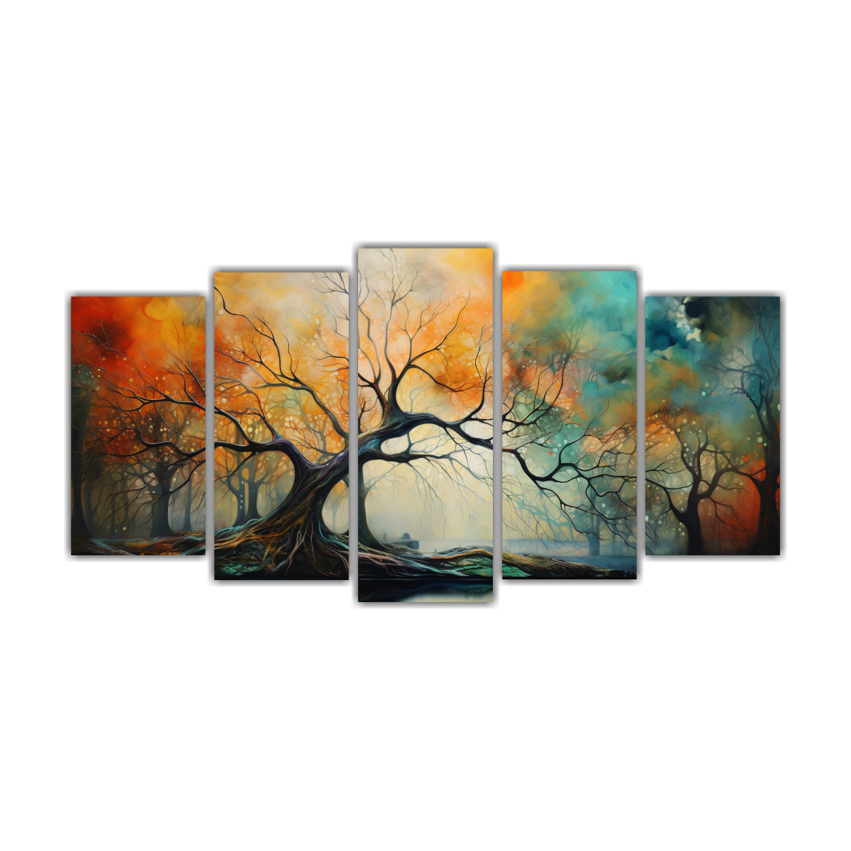 conjunto-de-5-cuadros-de-cuadro-luminosa-de-pintura-de-rboles-abstractos