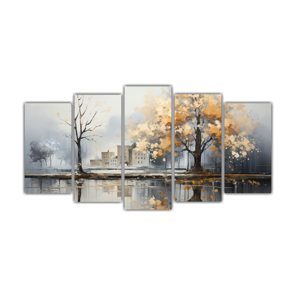 conjunto-de-5-telas-abstractas-perspectiva-pintura-abstracta-de-rboles-en-plateado-y-blanco-en-marcos