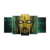 conjunto-de-5-telas-en-bastidor-con-tonos-comedor-buddha-face-aceite-estilo-abstracto-oro-y-verde-mod