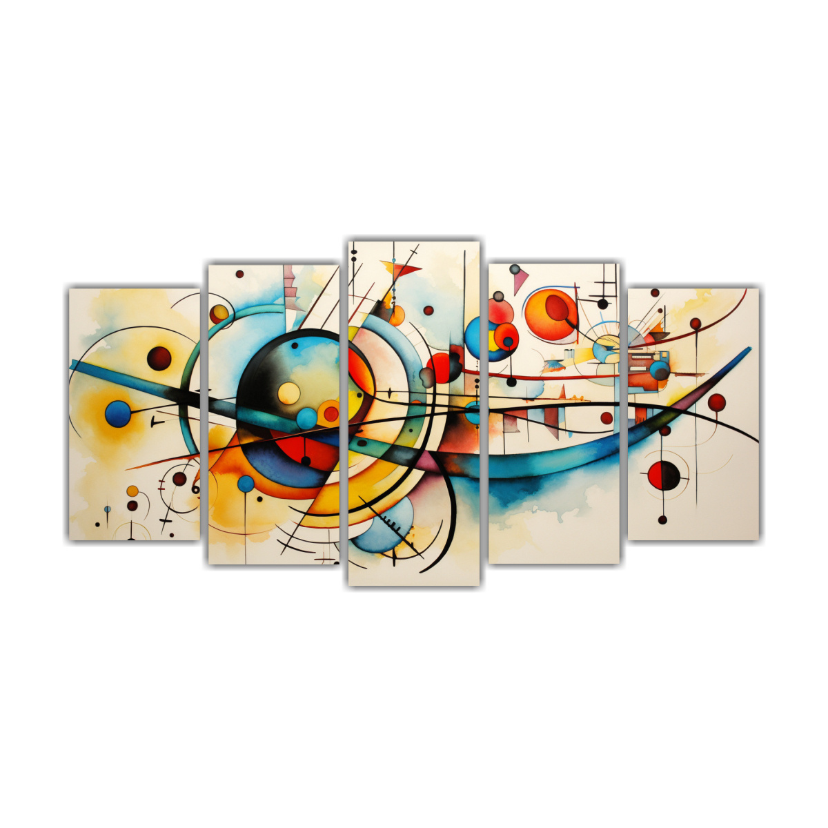 conjunto-de-5-telas-en-bastidor-hogar-deco-acuarelas-abstractas-kandinsky