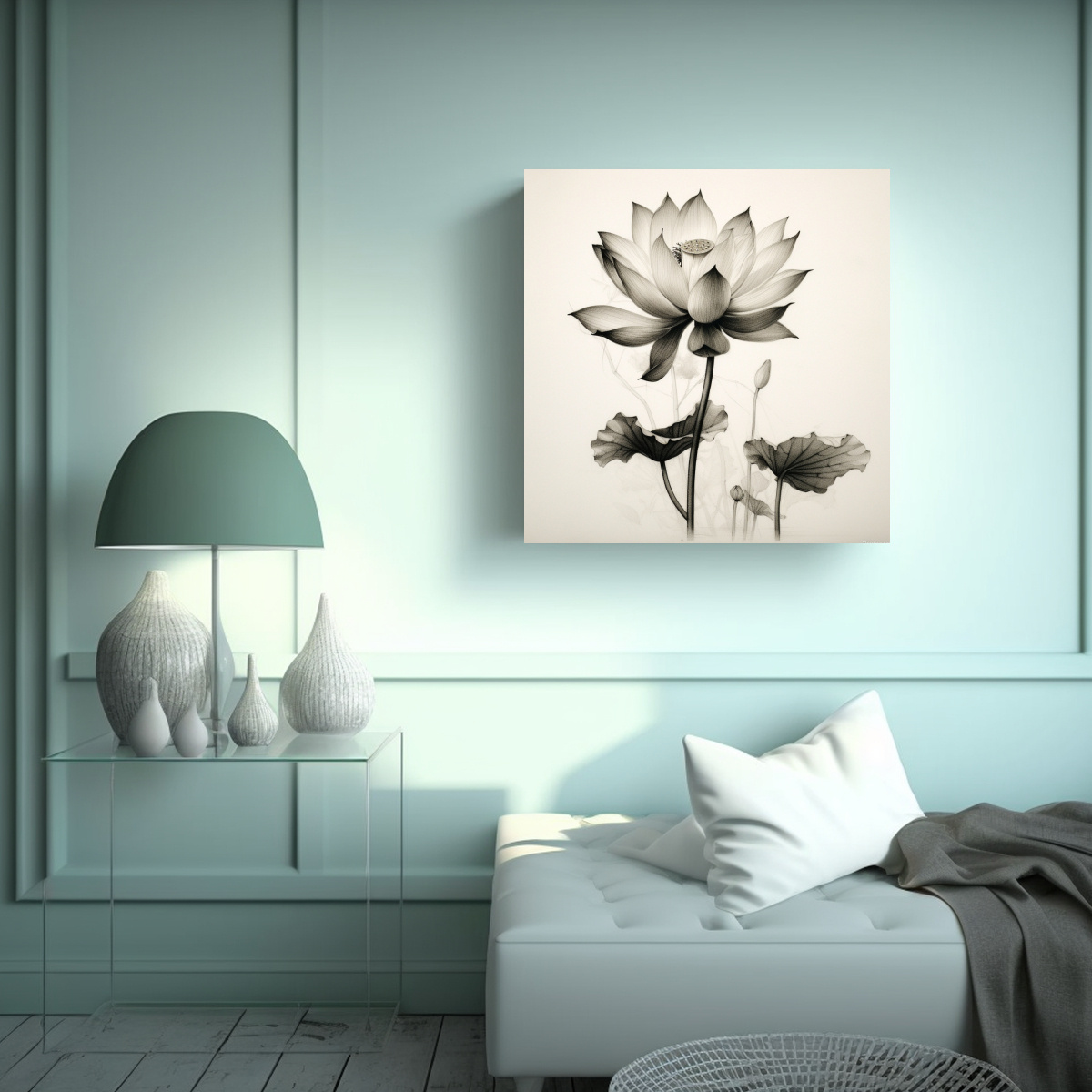 cuadrado-arte-de-pared-ambiente-loto-tinta-lavado-espacio-blanco-1