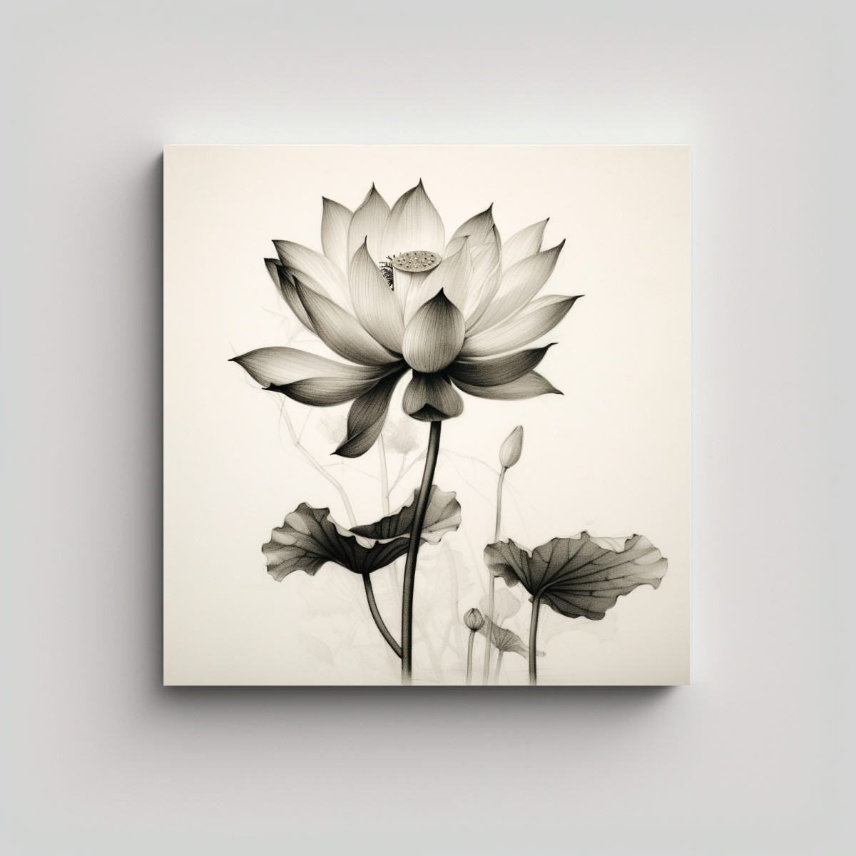 cuadrado-arte-de-pared-ambiente-loto-tinta-lavado-espacio-blanco