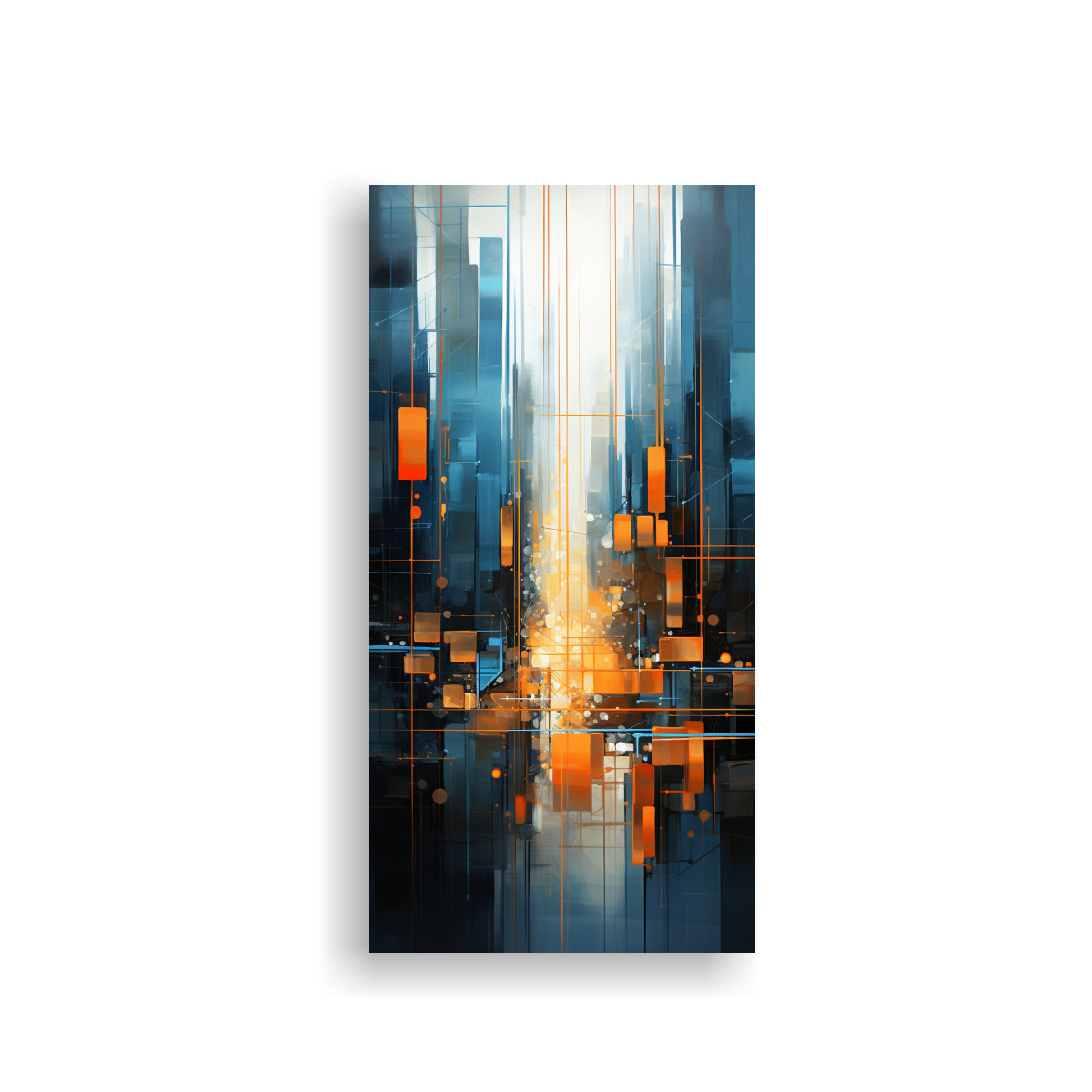 cuadro-abstracto-de-ciudad-azul-y-naranja-en-bastidor-de-madera