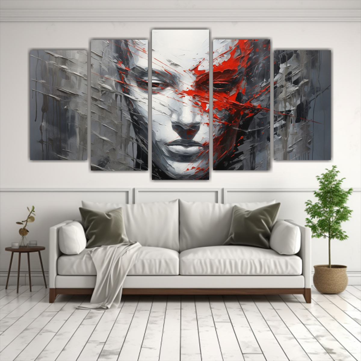 cuadro-abstracto-de-lienzo-con-contornos-faciales-y-salpicaduras-plateadas-y-rojas-1