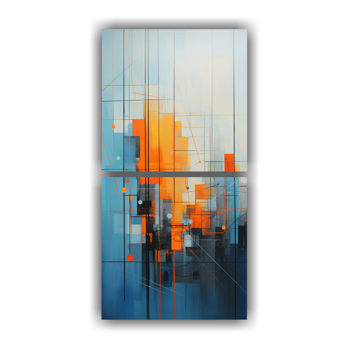 cuadro-abstracto-dos-canvas-concepto-elegancia-ciudad-en-azul-y-naranja-