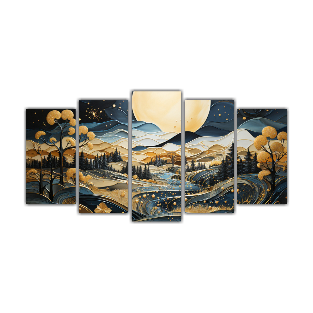 cuadro-abstracto-multicolor-de-5-piezas-con-luna-y-monta-as