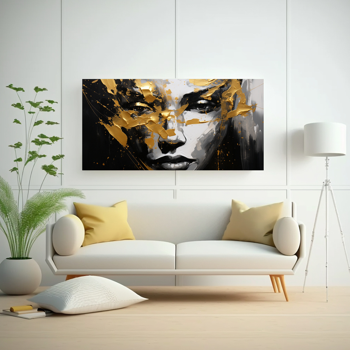 cuadro-abstracto-perspectiva-contornos-faciales-y-salpicaduras-doradas-y-negras-1