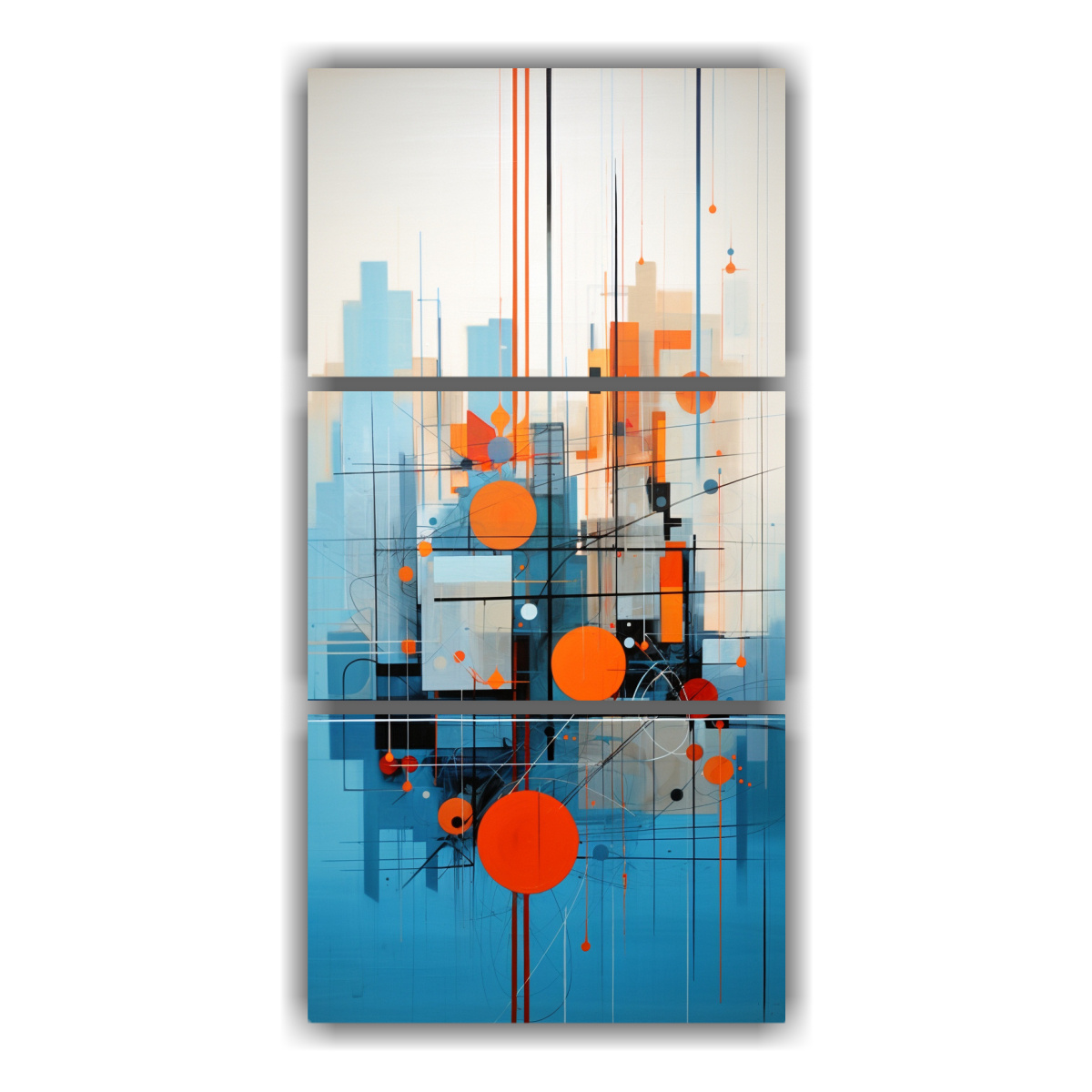 Cuadro Abstracto Tres Artes Forma Enigmática En Tonos Azul Y Naranja DecoCuadros