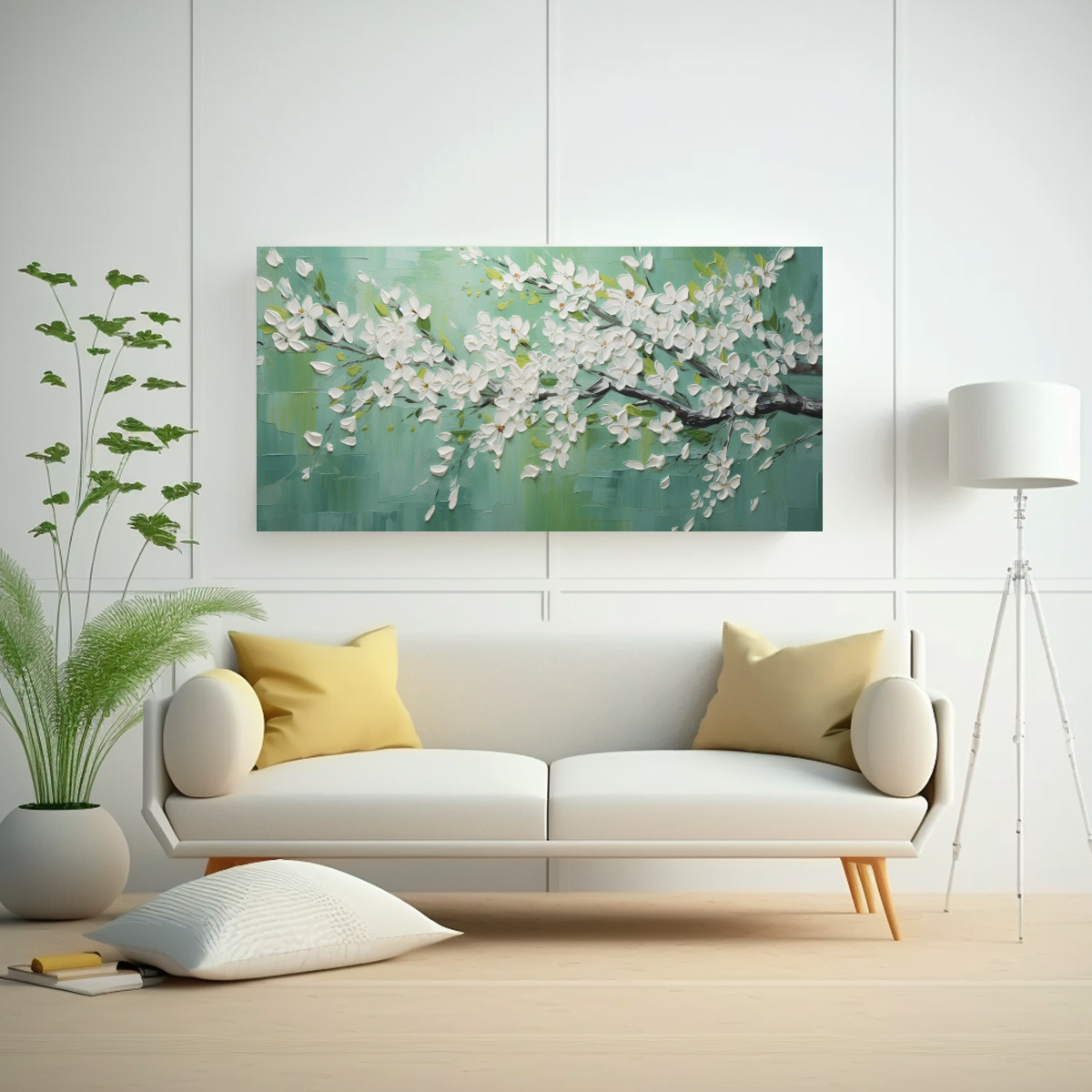 cuadro-armon-a-crom-tica-de-flores-de-cerezo-en-tono-verde-sobre-lienzo-1