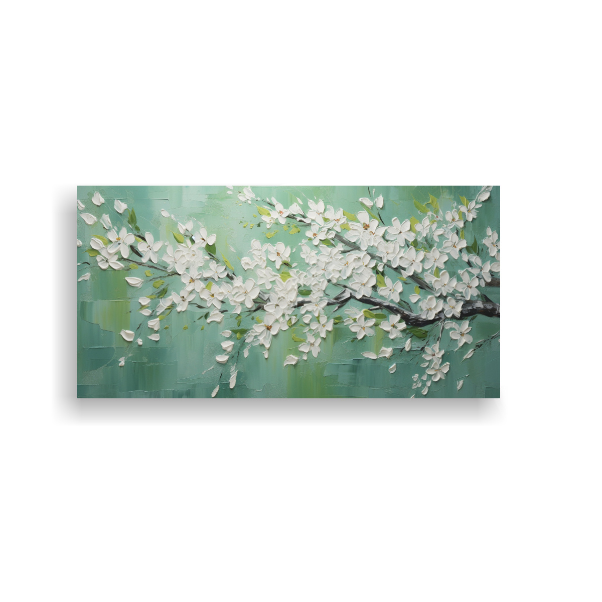 cuadro-armon-a-crom-tica-de-flores-de-cerezo-en-tono-verde-sobre-lienzo