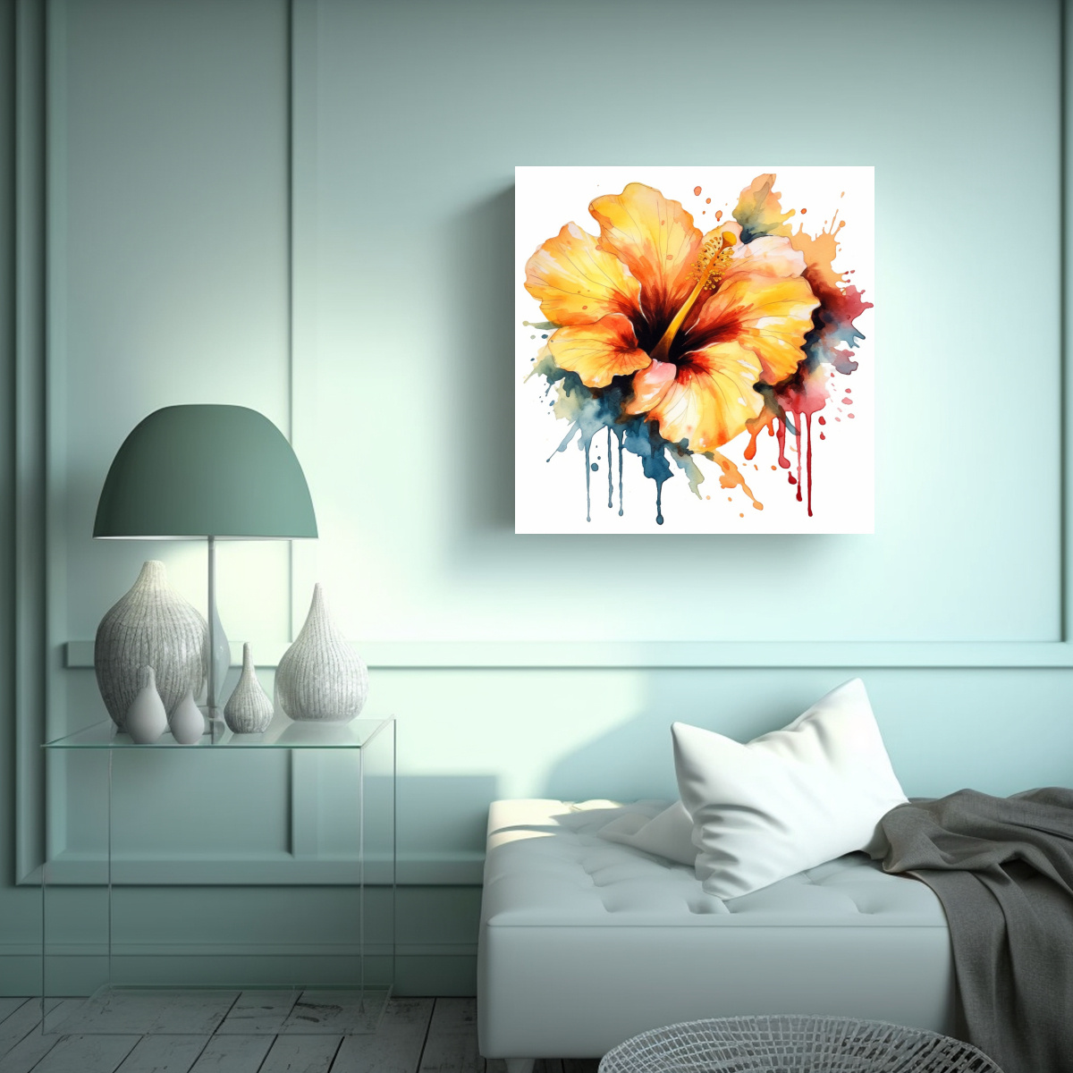 cuadro-de-arte-decorativo-hibiscus-amarillo-oscuro-en-acuarela-1