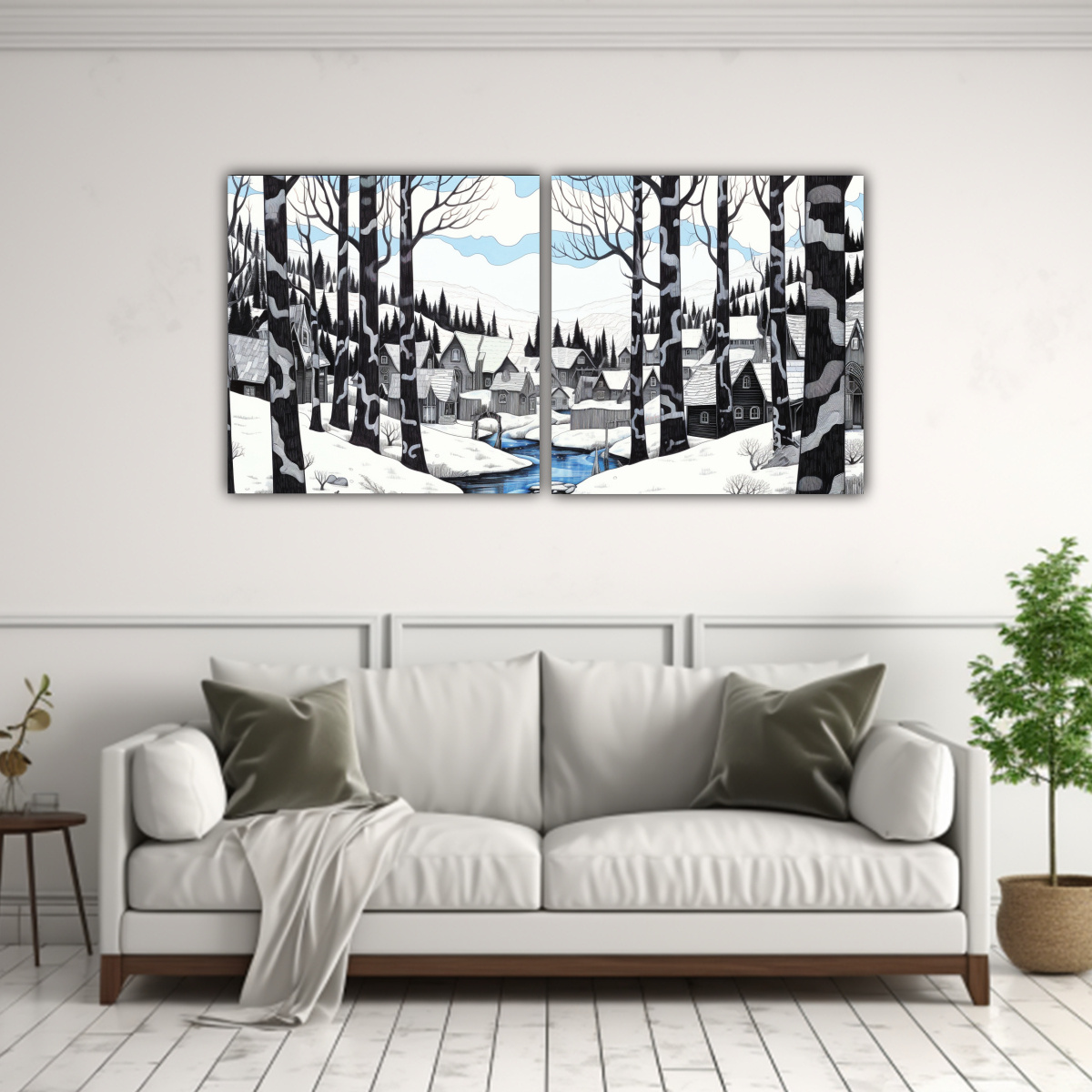 cuadro-de-decoraci-n-line-drawing-bosque-nevado-monta-a-arroyo-bl-1