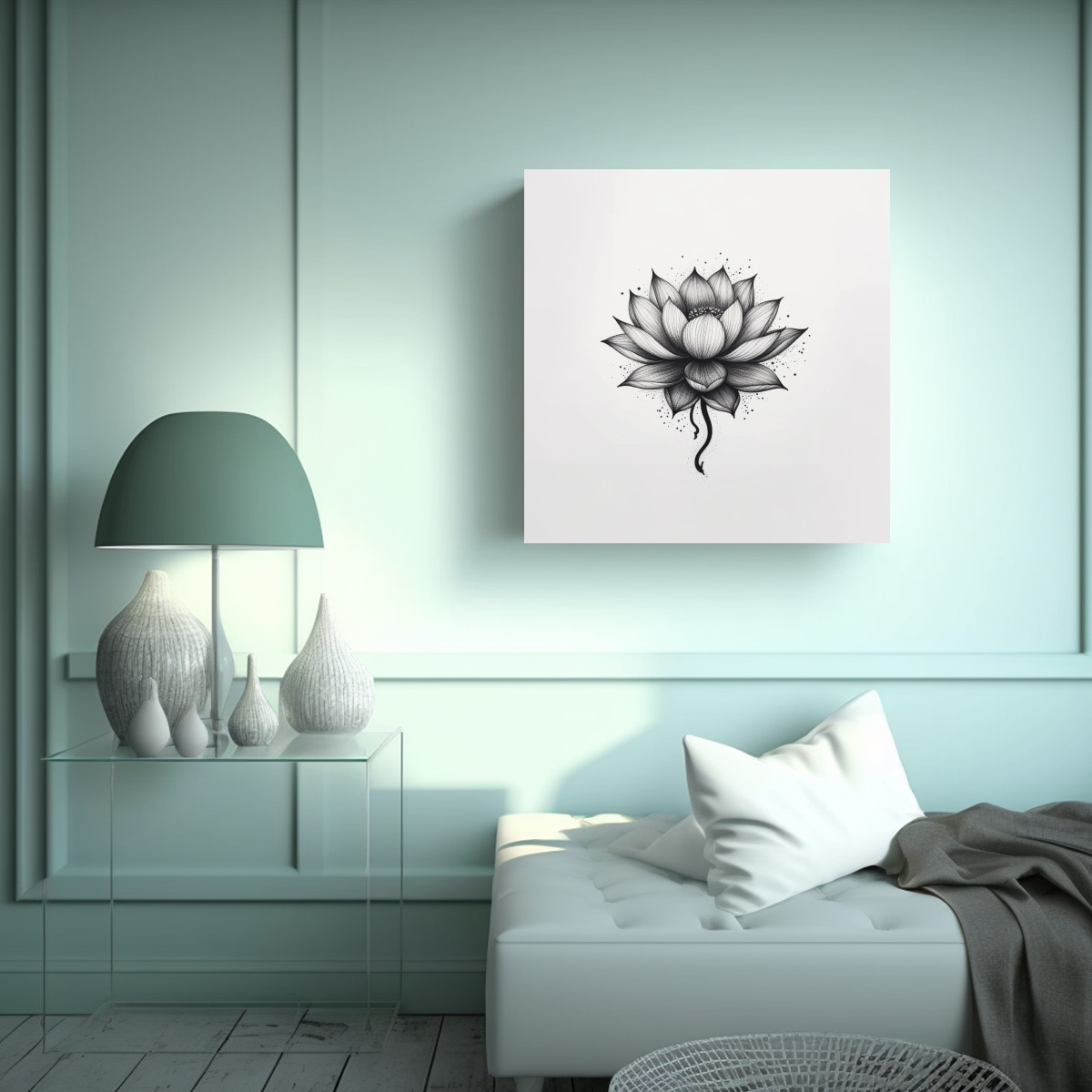 cuadro-de-loto-en-estilo-tatuaje-blackwork-estrellado-galeria-1