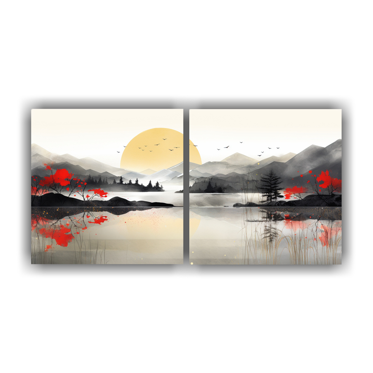 cuadro-de-monta-as-reflejadas-en-un-paisaje-de-2-telas