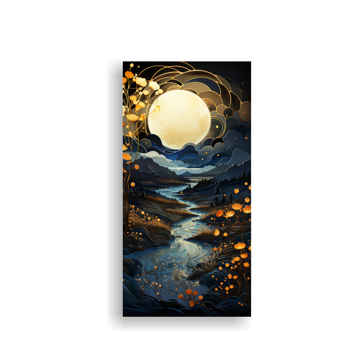 cuadro-de-pared-inspiraci-n-monta-a-paisaje-nocturno-de-fases-lunares-oro