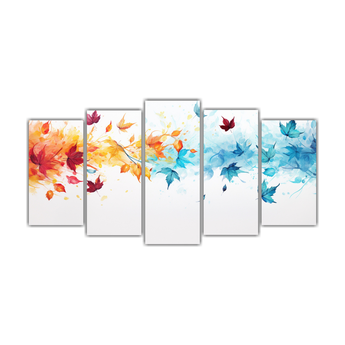 cuadro-de-poliptico-abstracto-con-hojas-coloridas-y-salpicaduras