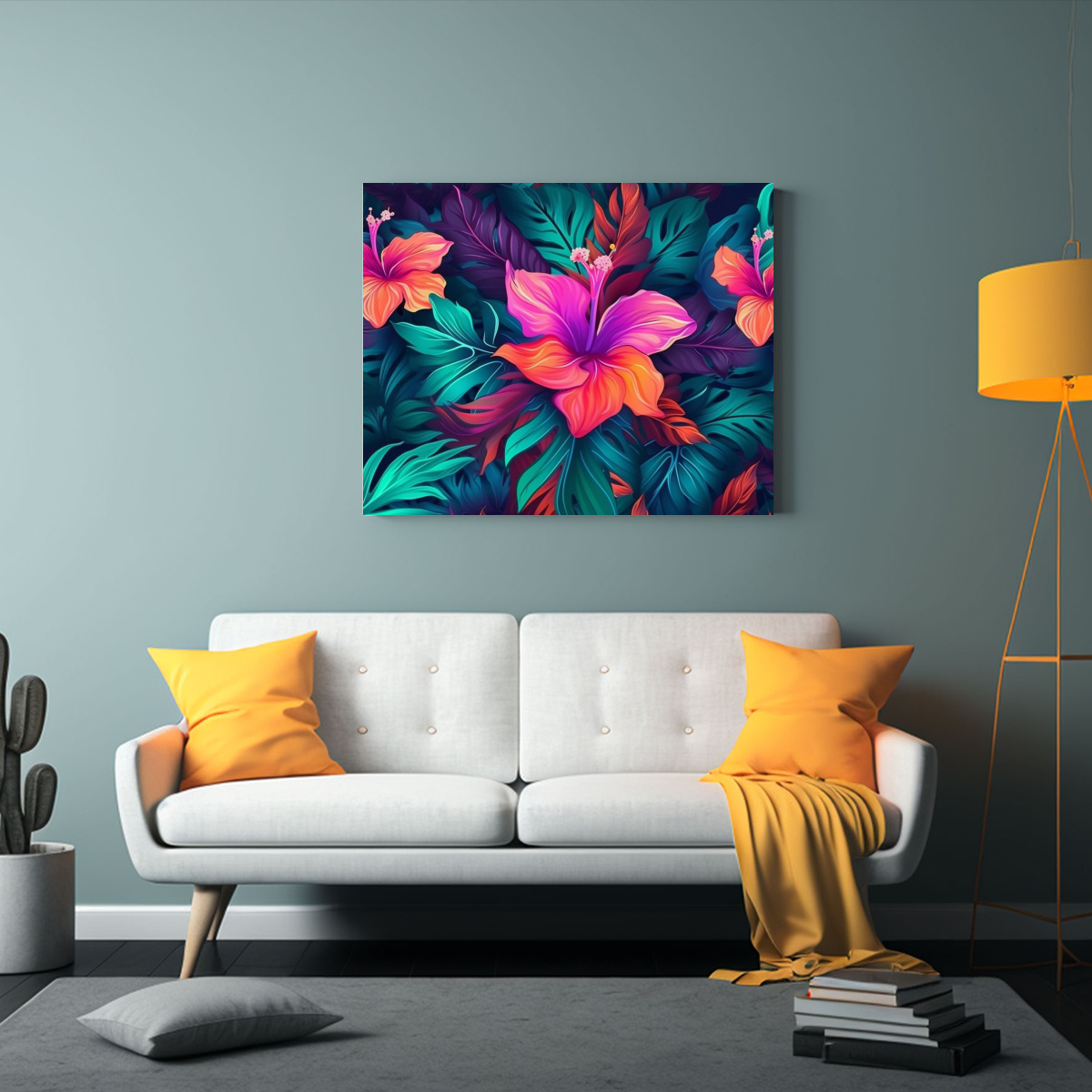 cuadro-de-tela-hermoso-con-esquema-tropical-y-flores-1