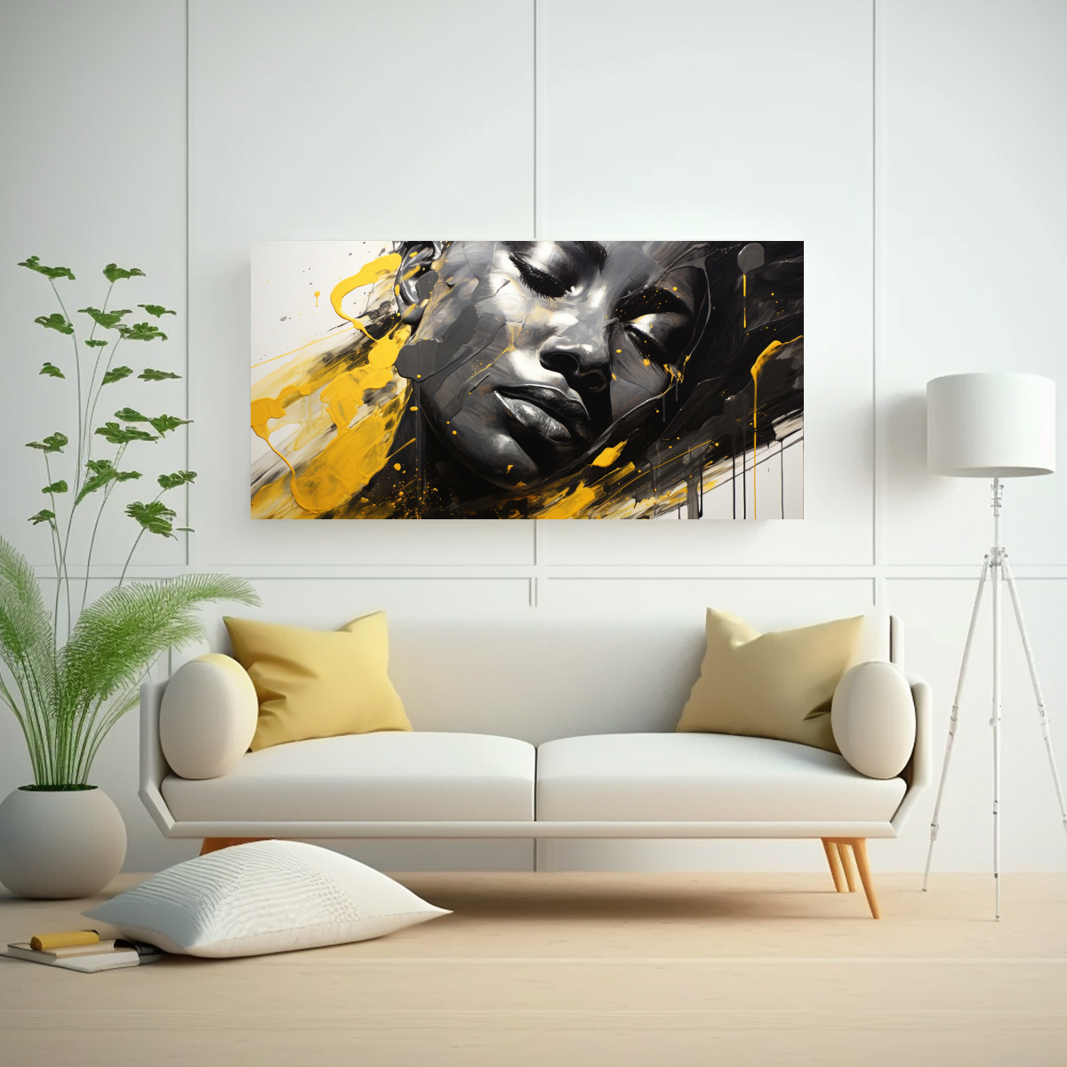 cuadro-decoraci-n-contornos-faciales-y-salpicaduras-doradas-y-elementos-amarillos-1