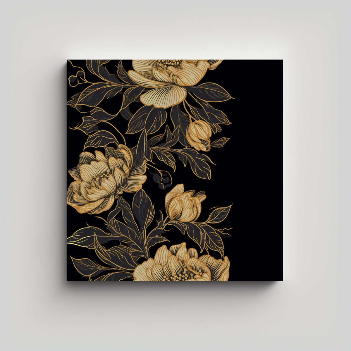 cuadro-decorativo-brillante-con-flores-doradas-en-fondo-negro
