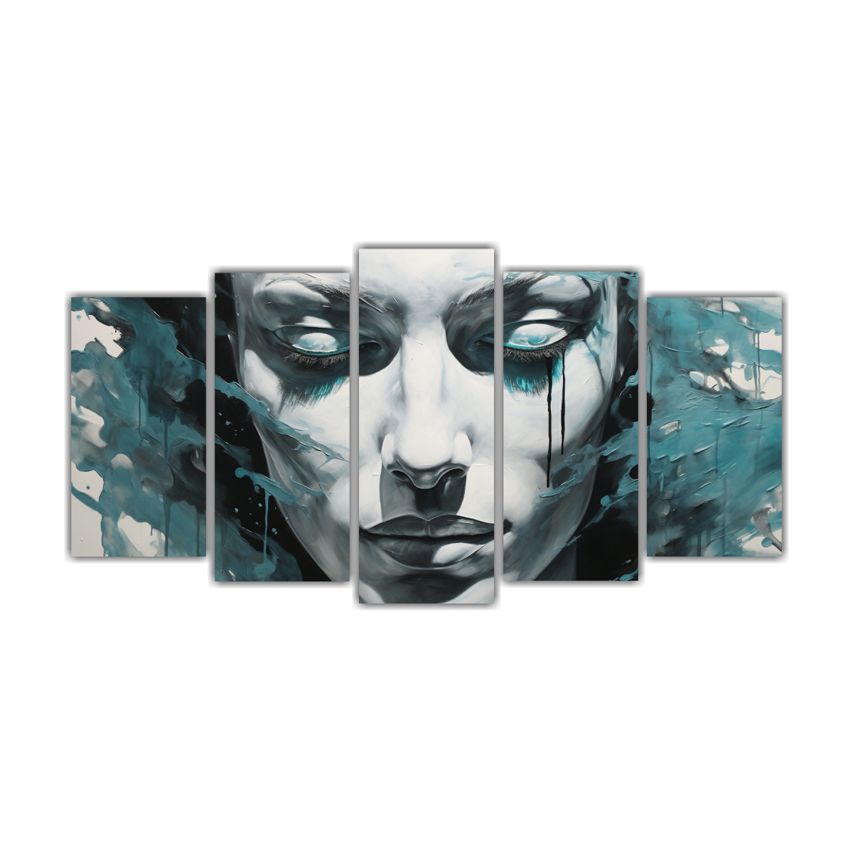 cuadro-decorativo-de-pared-con-contornos-faciales-y-salpicaduras-plateadas-y-turquesas-de-vanguardia
