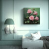 cuadro-decorativo-de-rosas-rosadas-intenso-multicolor-en-fondo-verde-1