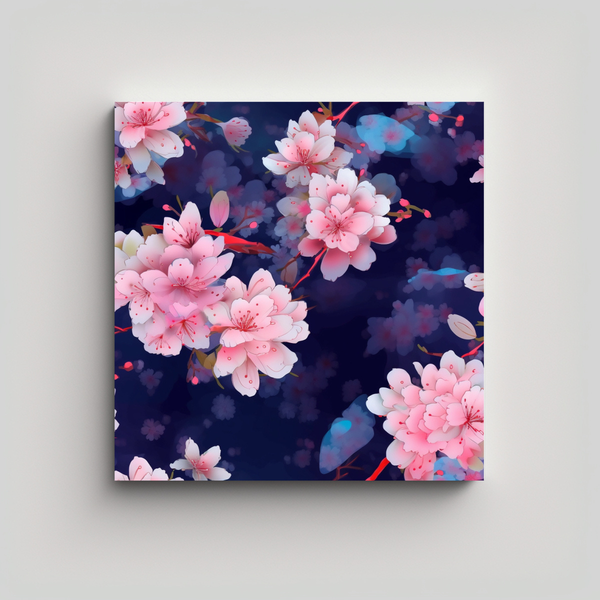Cuadro Decorativo Floral Rosa En Azul Oscuro - Arte Estético Cuadrado ...