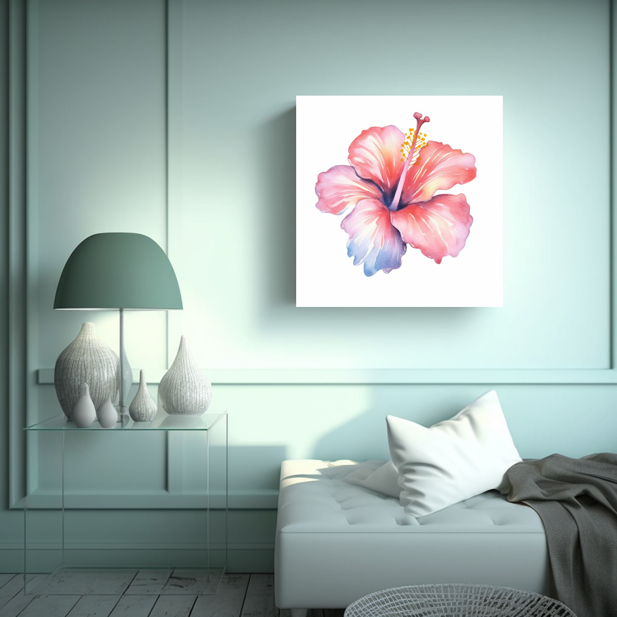 cuadro-decorativo-l-neas-finas-e-hibiscus-en-acuarela-iridiscente-1