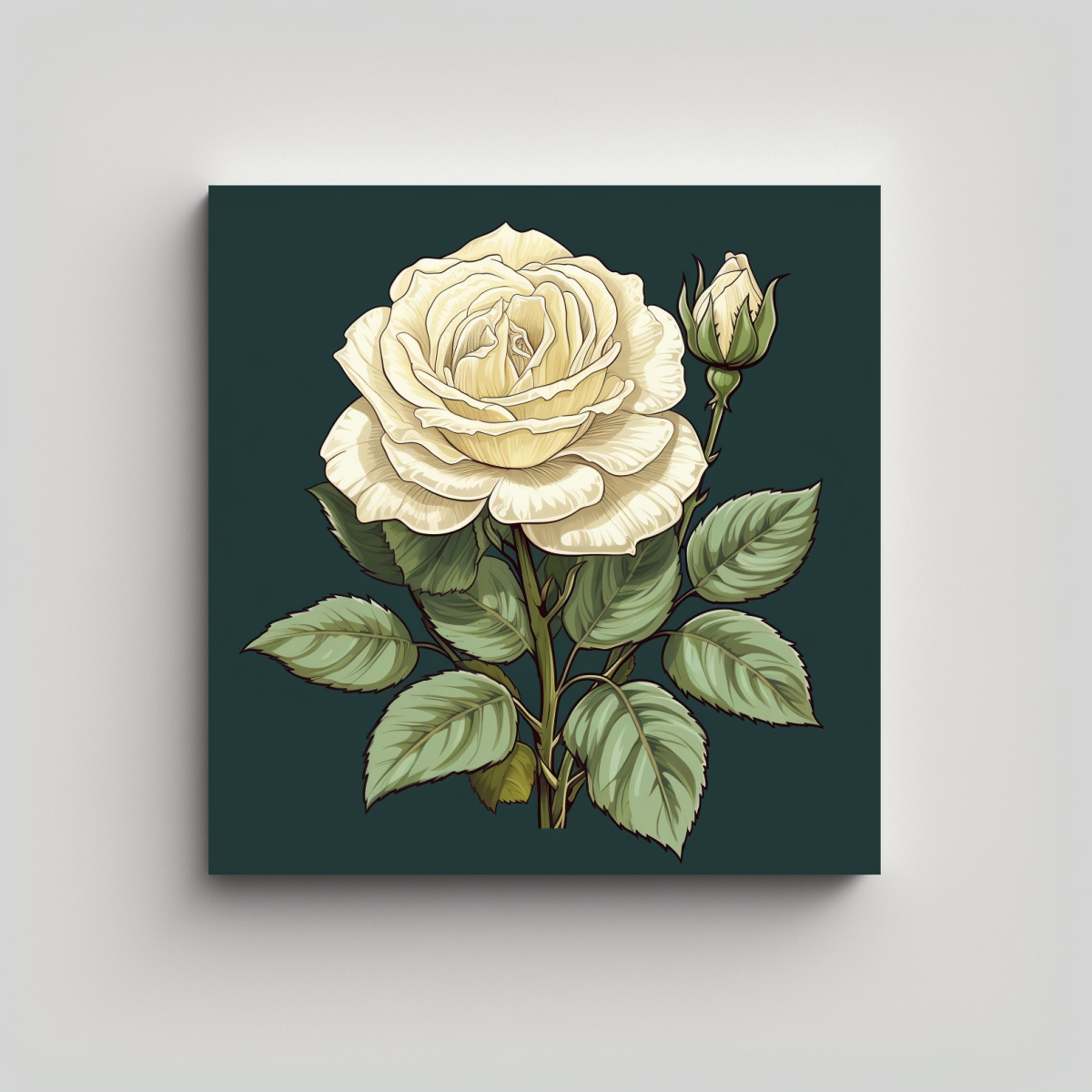 cuadro-decorativo-rosa-sana-en-reflejo-de-tonos-verdes-oscuros