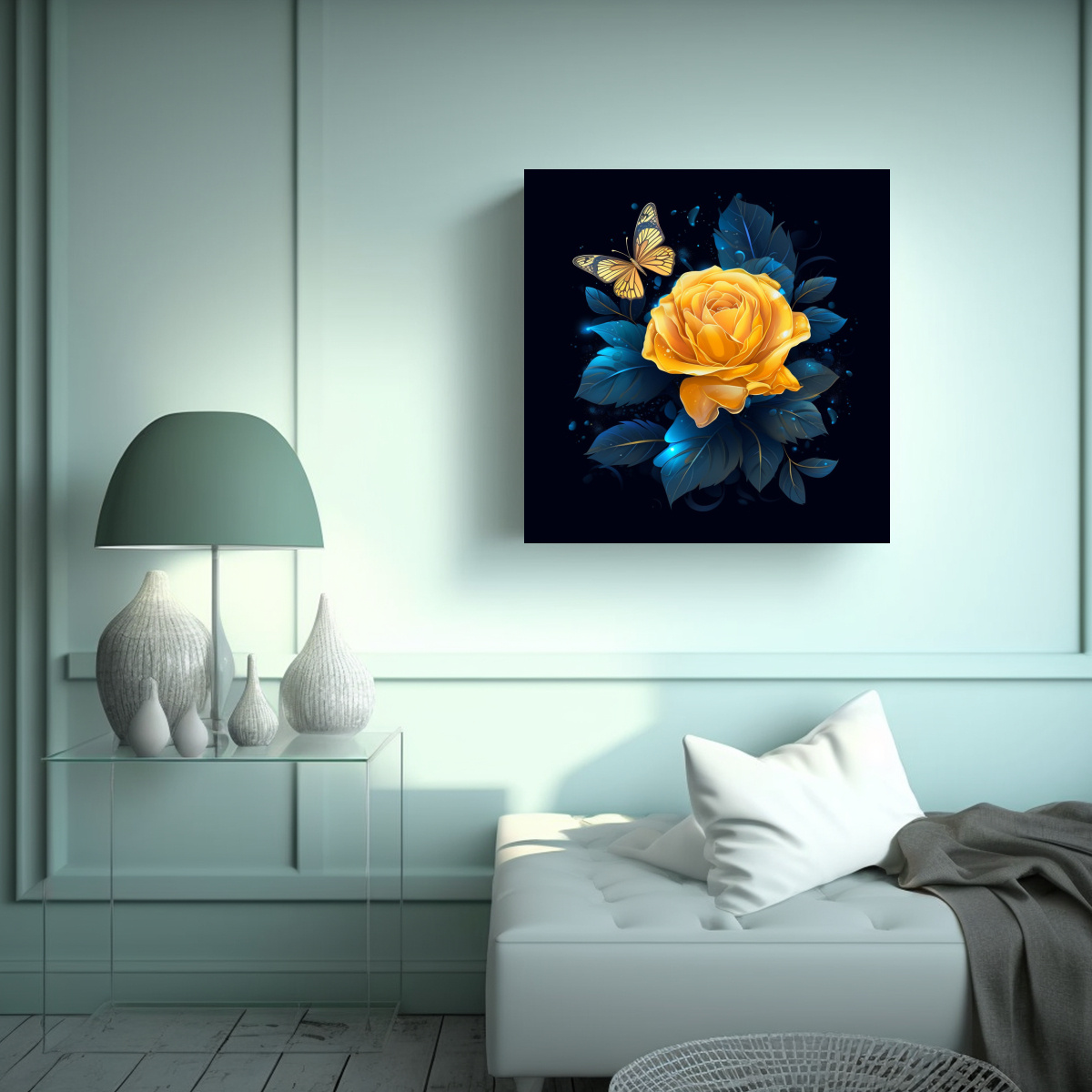 cuadro-elegante-de-rosa-amarilla-fluorescente-en-vector-1