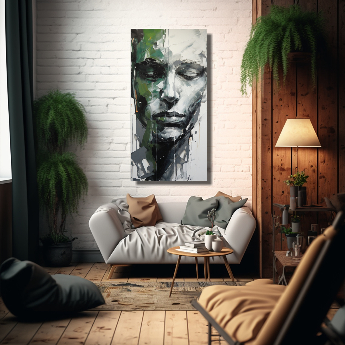 cuadro-esquema-facial-con-contornos-plateados-y-salpicaduras-verdes-ele-1