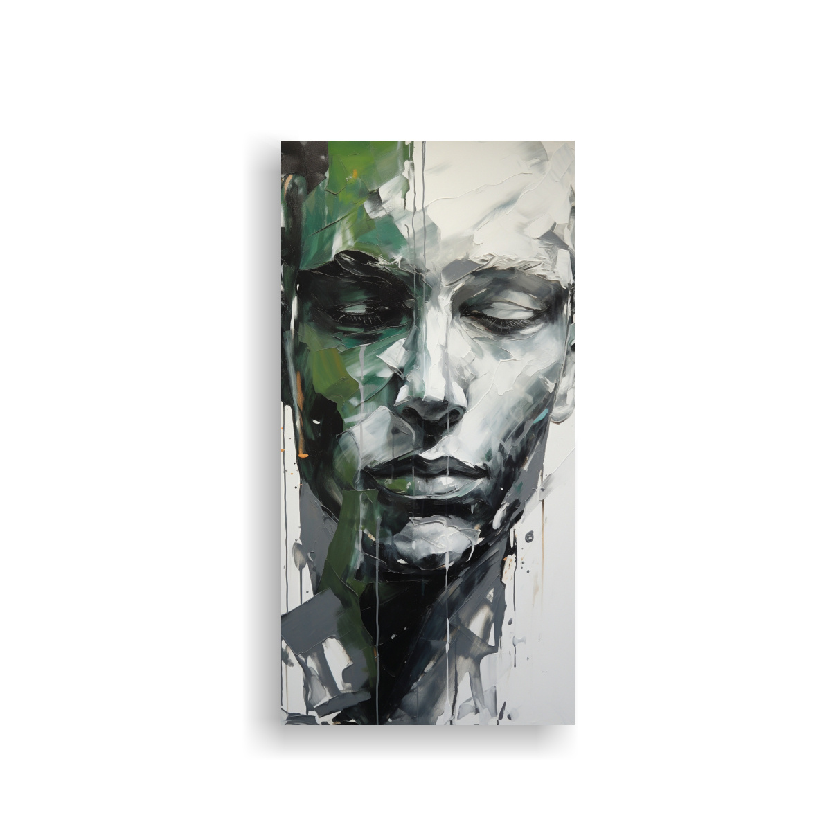 cuadro-esquema-facial-con-contornos-plateados-y-salpicaduras-verdes-ele