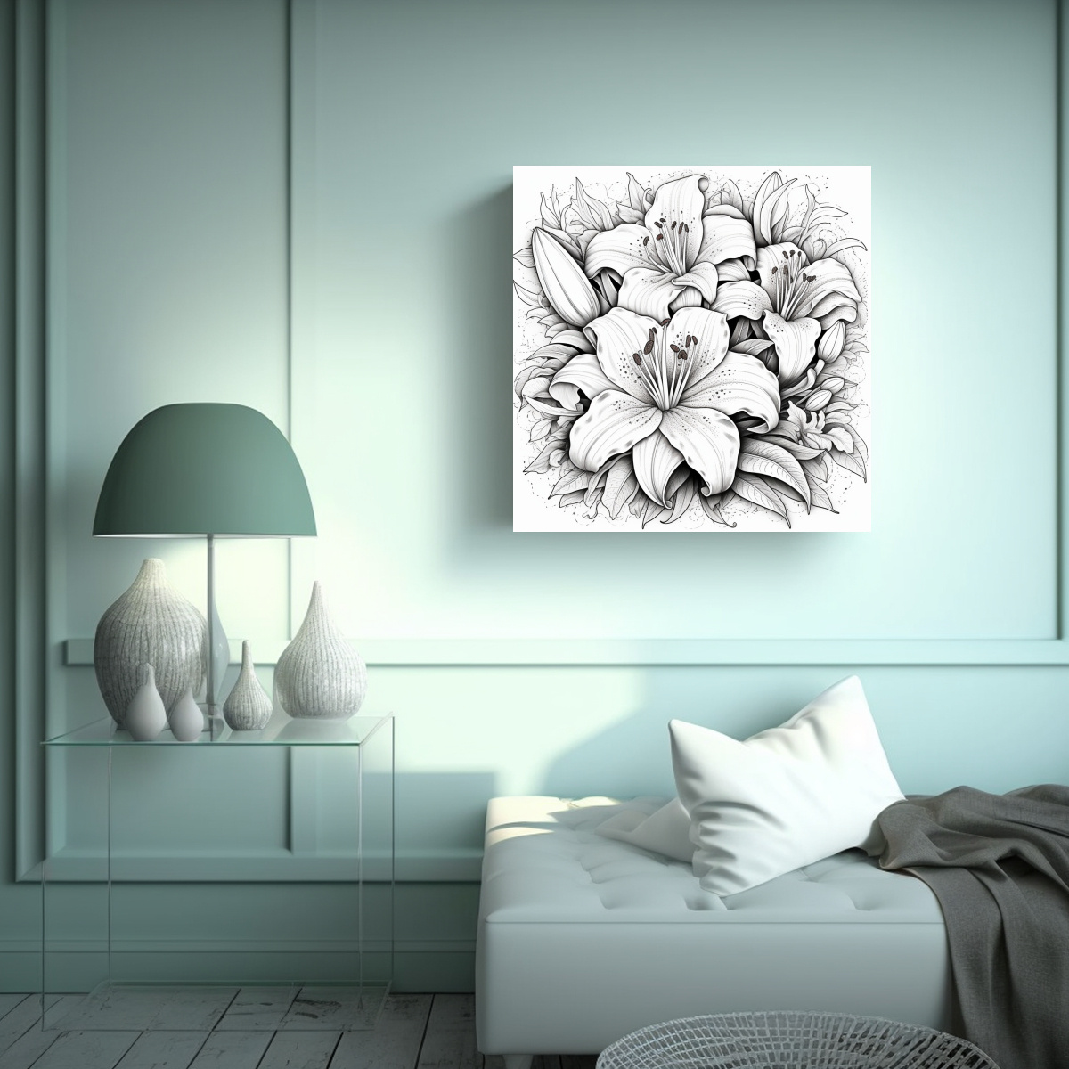 cuadro-floral-espectacular-p-ginas-de-lirios-en-blanco-y-negro-1