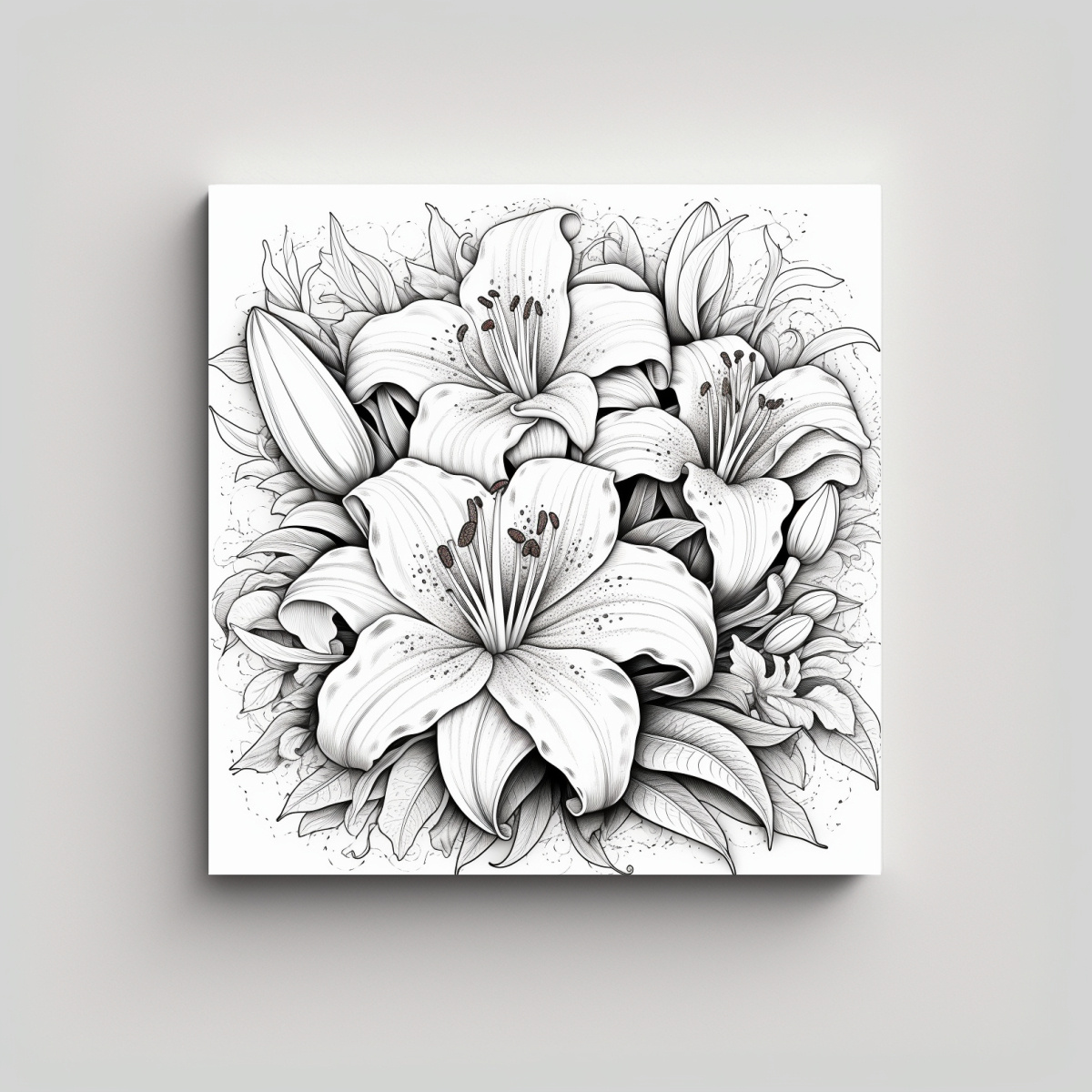 cuadro-floral-espectacular-p-ginas-de-lirios-en-blanco-y-negro