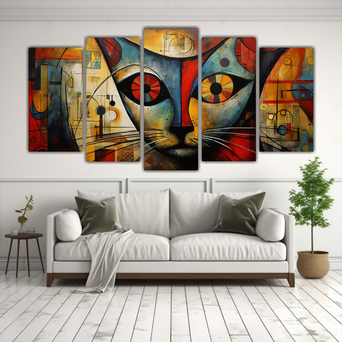 cuadro-lienzo-innovador-con-dibujo-de-gato-abstracto5-lienzos-de-tela-1