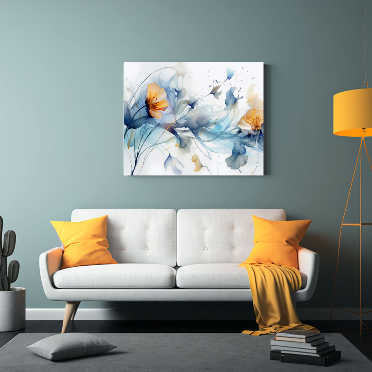 cuadro-moderno-con-flores-y-hojas-en-fondo-blanco-y-azul-1