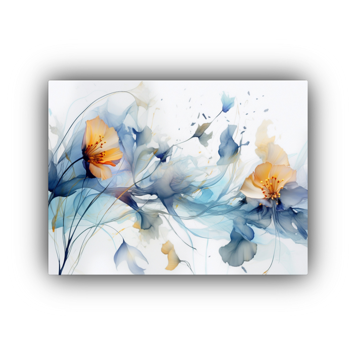 cuadro-moderno-con-flores-y-hojas-en-fondo-blanco-y-azul